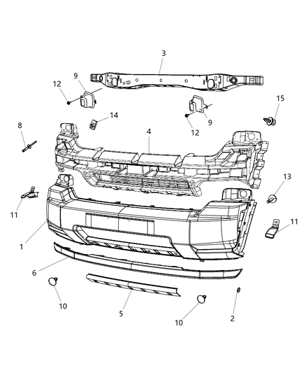 2012 Jeep Liberty Fascia, Front Diagram