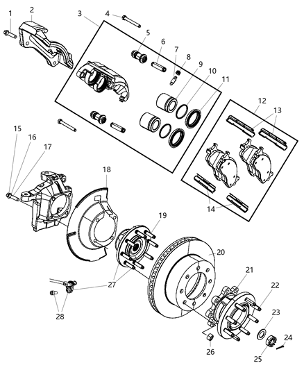 2008 Dodge Ram 3500 Stud Hub Diagram for 5096144AA