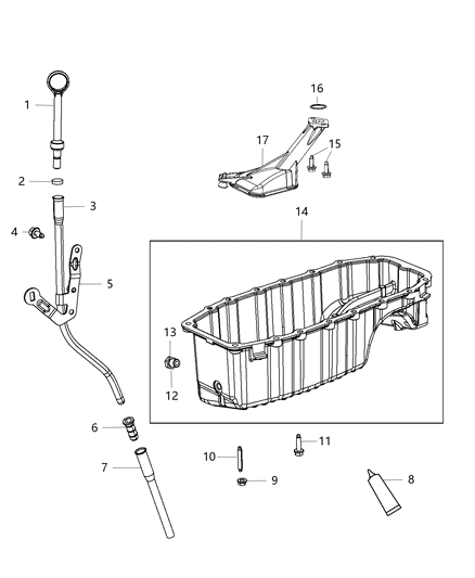 2015 Jeep Renegade Engine Oil Pan & Engine Oil Level Indicator & Related Parts Diagram 1