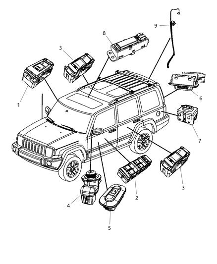 2010 Jeep Commander Switches Doors & Liftgate Diagram