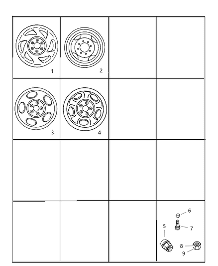 1997 Dodge Ram Wagon Wheels & Hardware Diagram