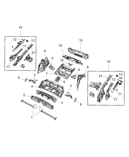 2016 Jeep Cherokee Center & Rear Floor Pan Diagram