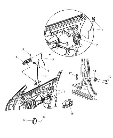 2005 Dodge Stratus Handle-Exterior Door Diagram for QA39AP4AF