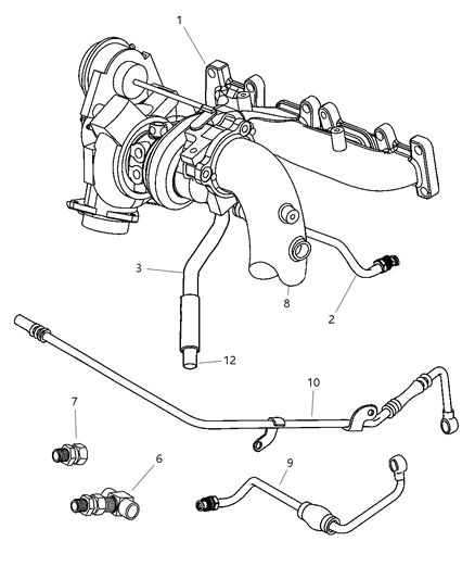 2003 Chrysler Sebring Sedan & Convertible Turbo , Oil Feed & Water Lines Diagram