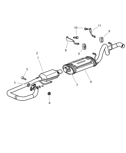 1999 Jeep Wrangler Exhaust Muffler And Tailpipe Diagram for E0017345