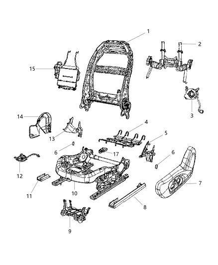 2016 Chrysler 200 Adjusters, Recliners & Shields - Driver Seat - Power Diagram