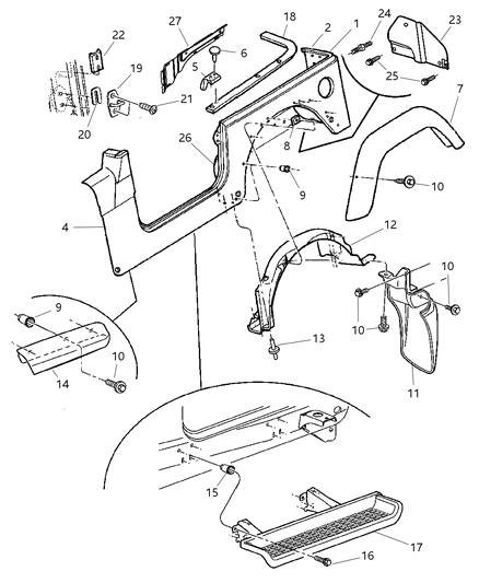 2004 Jeep Wrangler RETAINER-Belt Rail Diagram for 56052374AA