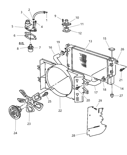 1997 Dodge Ram 3500 Radiator & Related Parts Diagram 2