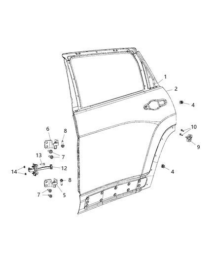 2018 Jeep Cherokee Rear Door - Shell & Hinges Diagram