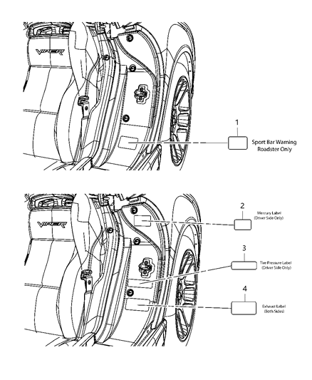 2017 Dodge Viper Label-Exhaust Warning Diagram for 4708021AC