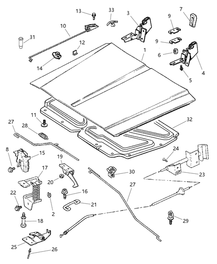 2001 Jeep Cherokee Hood Panel Diagram for 55235439AC