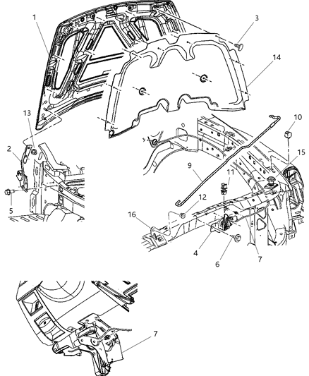 2009 Dodge Durango Hood & Related Parts Diagram