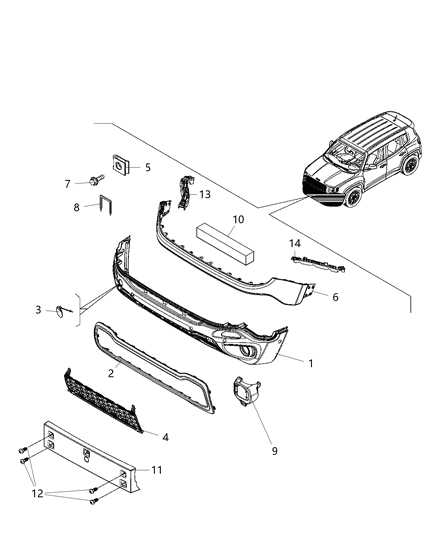 2020 Jeep Renegade Front Fascia, Trailhawk Diagram