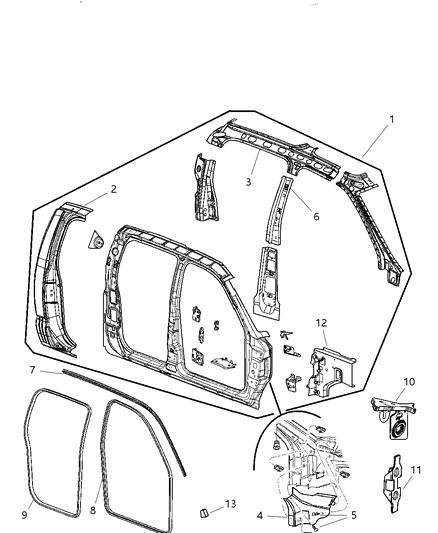 2011 Ram Dakota Seal-Body Side Diagram for 55112027AC