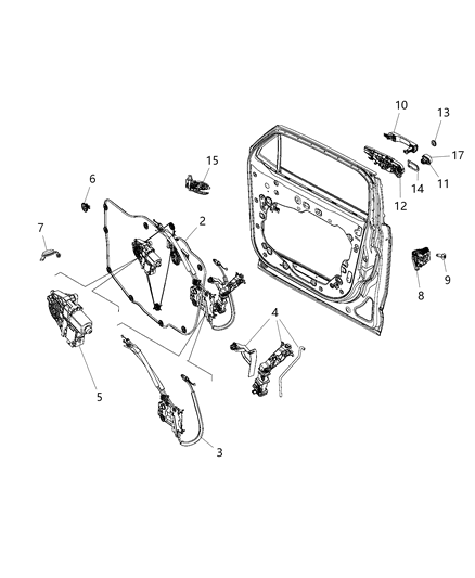 2015 Jeep Renegade Front Door, Hardware Components Diagram