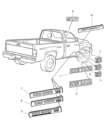 1999 Dodge Ram 2500 Regular Cab Nameplates Diagram