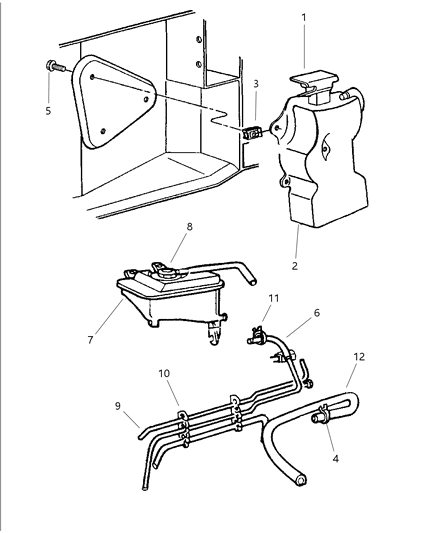 1997 Dodge Viper Coolant Reserve & Pressurized Coolant Tank Diagram