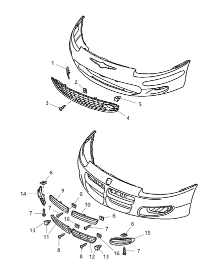 2001 Chrysler Sebring Coupe Grille & Related Parts Diagram
