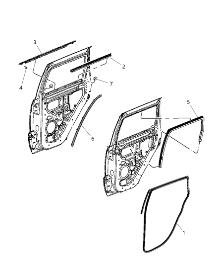 2011 Jeep Grand Cherokee Weatherstrips - Rear Door Diagram