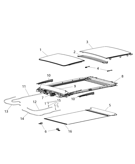 2017 Jeep Grand Cherokee Sunroof Glass & Component Parts Diagram 1