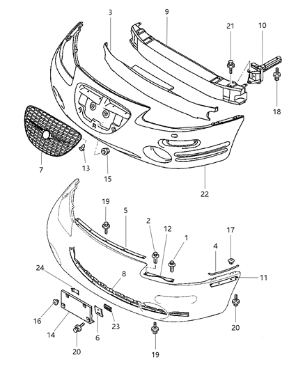 2000 Chrysler Sebring Coupe Front Bumper & Fascia Diagram