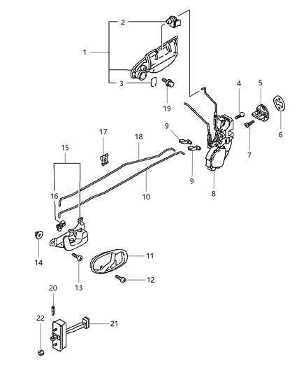 2000 Chrysler Sebring Coupe Door, Front Handles And Latch Diagram