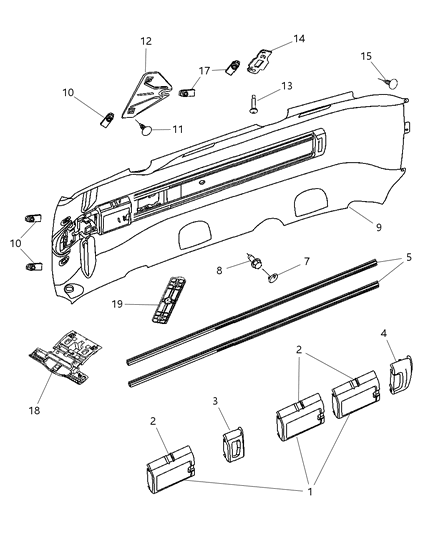 2005 Dodge Grand Caravan Headliner - Rail System Diagram