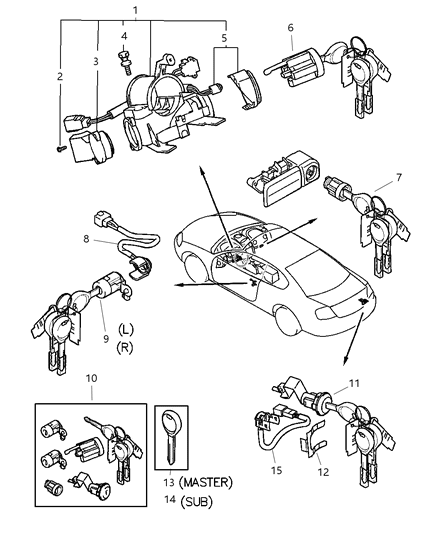 2001 Chrysler Sebring Key Glove Box Lock Diagram for MR566158