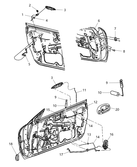 2004 Chrysler Sebring Door, Front Handle, Latch, Speakers Diagram 1