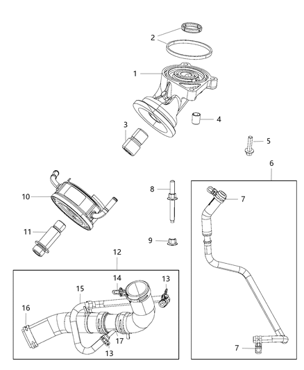 2019 Ram 1500 Engine Oil Heat Exchanger , Adapter And Hoses / Tubes Diagram