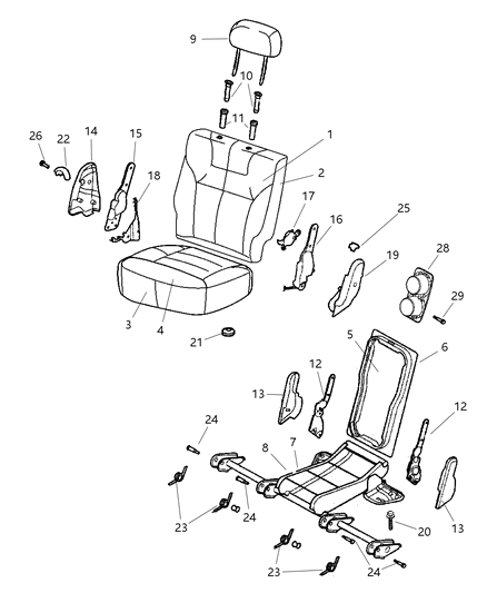 2001 Dodge Durango Rear Seats, Second Seat Diagram 1