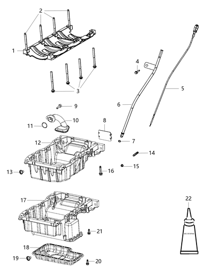 2018 Jeep Cherokee Engine Oil Pan , Engine Oil Level Indicator And Related Parts Diagram 5