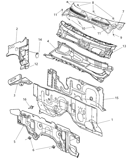 2007 Dodge Dakota COWL Panel-COWL Diagram for 55077934AC