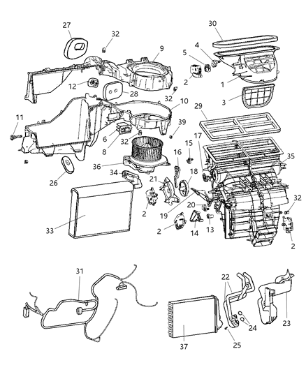 2008 Jeep Commander A/C & Heater Unit Front Diagram