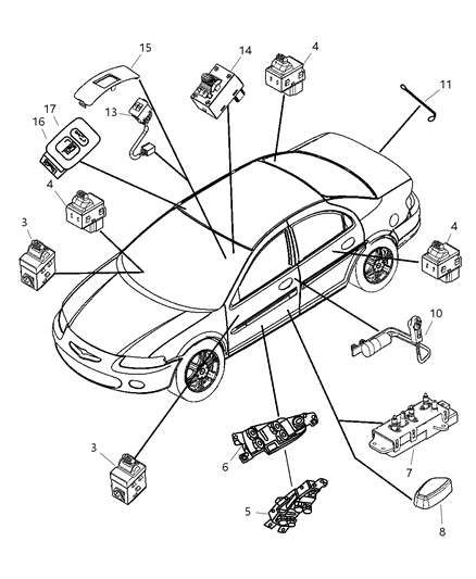 2004 Chrysler Sebring Sedan & Convertible Switches - Body Diagram