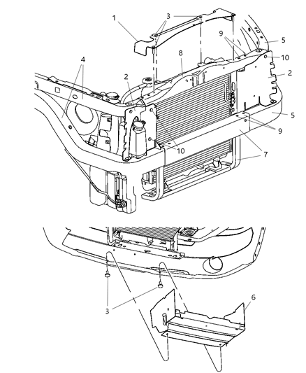 2006 Dodge Dakota Radiator Closure & Air Deflector Diagram