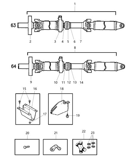 2002 Dodge Ram 3500 Propeller Shaft - Rear Diagram 4