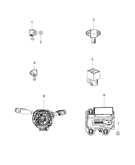 2019 Jeep Compass Air Bag Module, Impact Sensors, Clock Spring Diagram