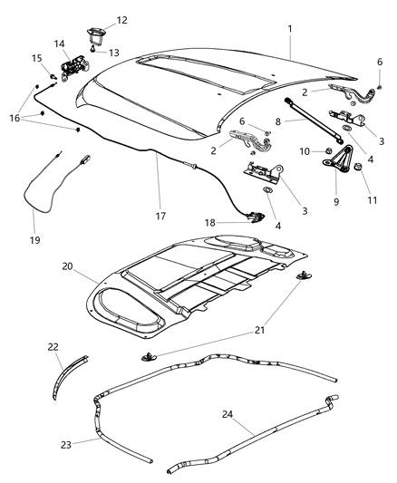 2011 Jeep Grand Cherokee Hood & Related Parts Diagram