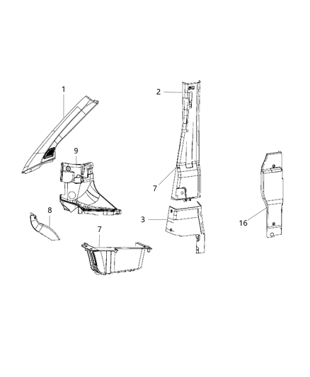 2017 Ram ProMaster 1500 Molding-A Pillar Diagram for 1YA73LA6AD