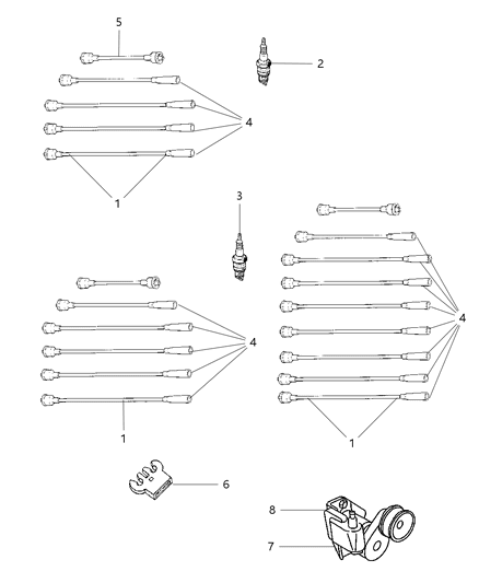 1997 Dodge Dakota Spark Plugs, Cables & Coils Diagram