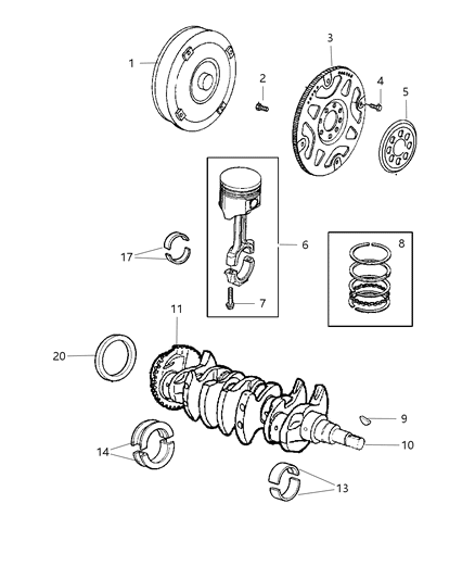 2003 Chrysler Sebring Crankshaft , Piston , Drive Plate , Torque Converter & Related Parts Diagram 2