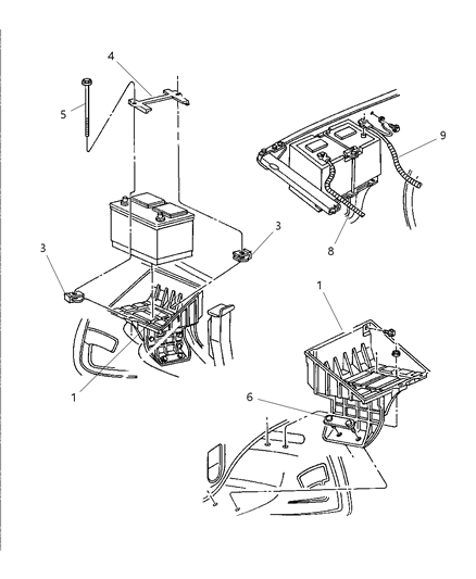 1999 Dodge Ram 2500 Regular Cab Battery Tray & Cables Diagram