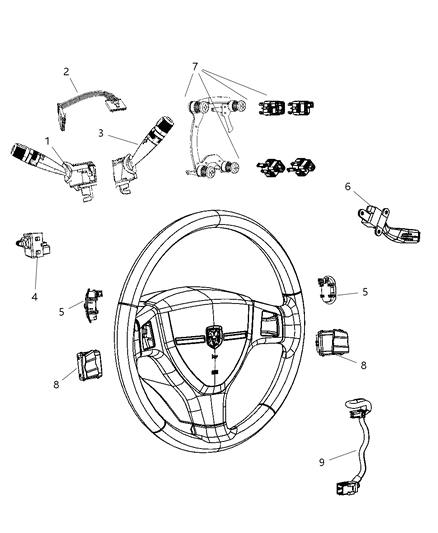 2009 Jeep Commander Switches Steering Column & Wheel Diagram