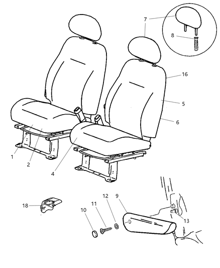 2003 Chrysler PT Cruiser Seat Back-Front Diagram for ZM041FLAA