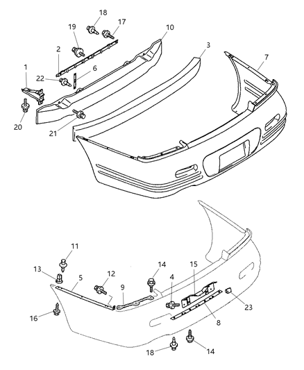 1999 Chrysler Sebring Coupe Bumper & Support, Rear Diagram