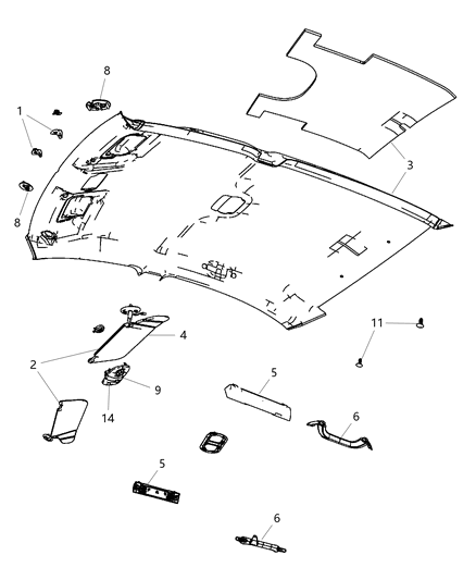 2010 Chrysler Sebring Headliners & Visors Diagram