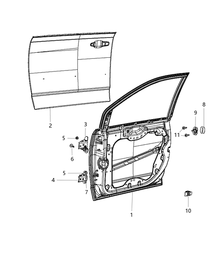 2010 Chrysler Town & Country Front Door, Shell & Hinges Diagram