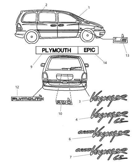 1999 Chrysler Town & Country Tapes & Decals Diagram