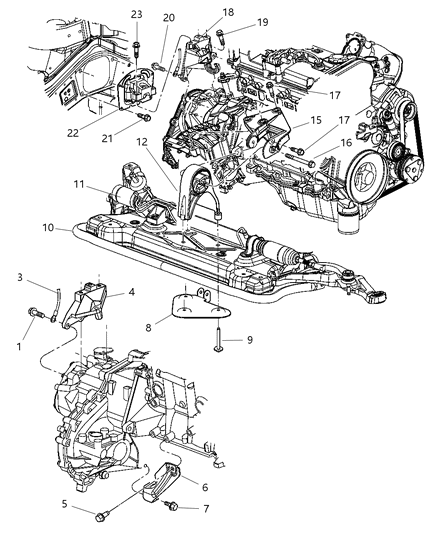 2003 Chrysler Sebring Sedan & Convertible Transmission Mounts, Rear Mounts And Brackets Diagram
